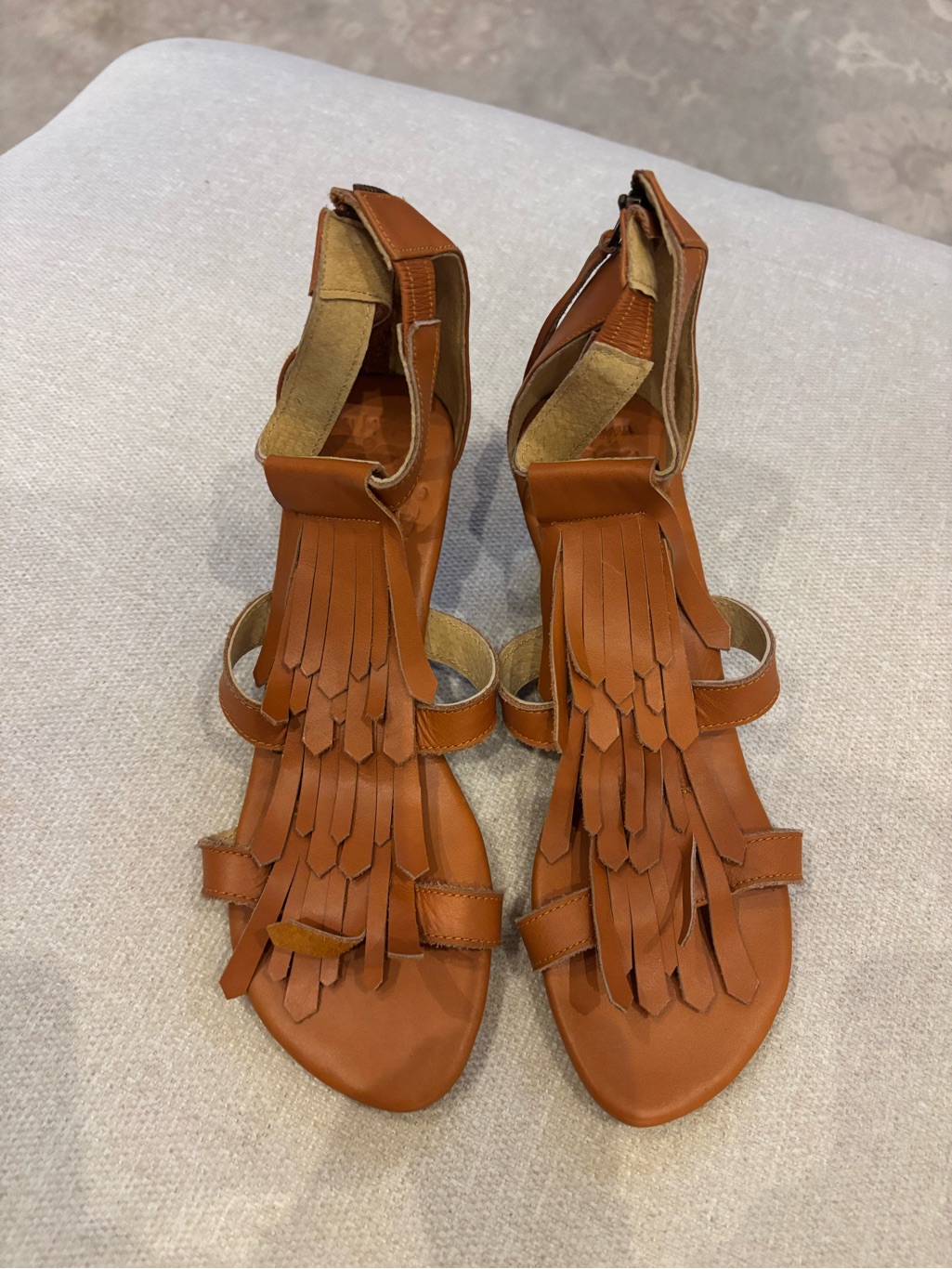 Elf Brown Leather Fringe Heel Sandals